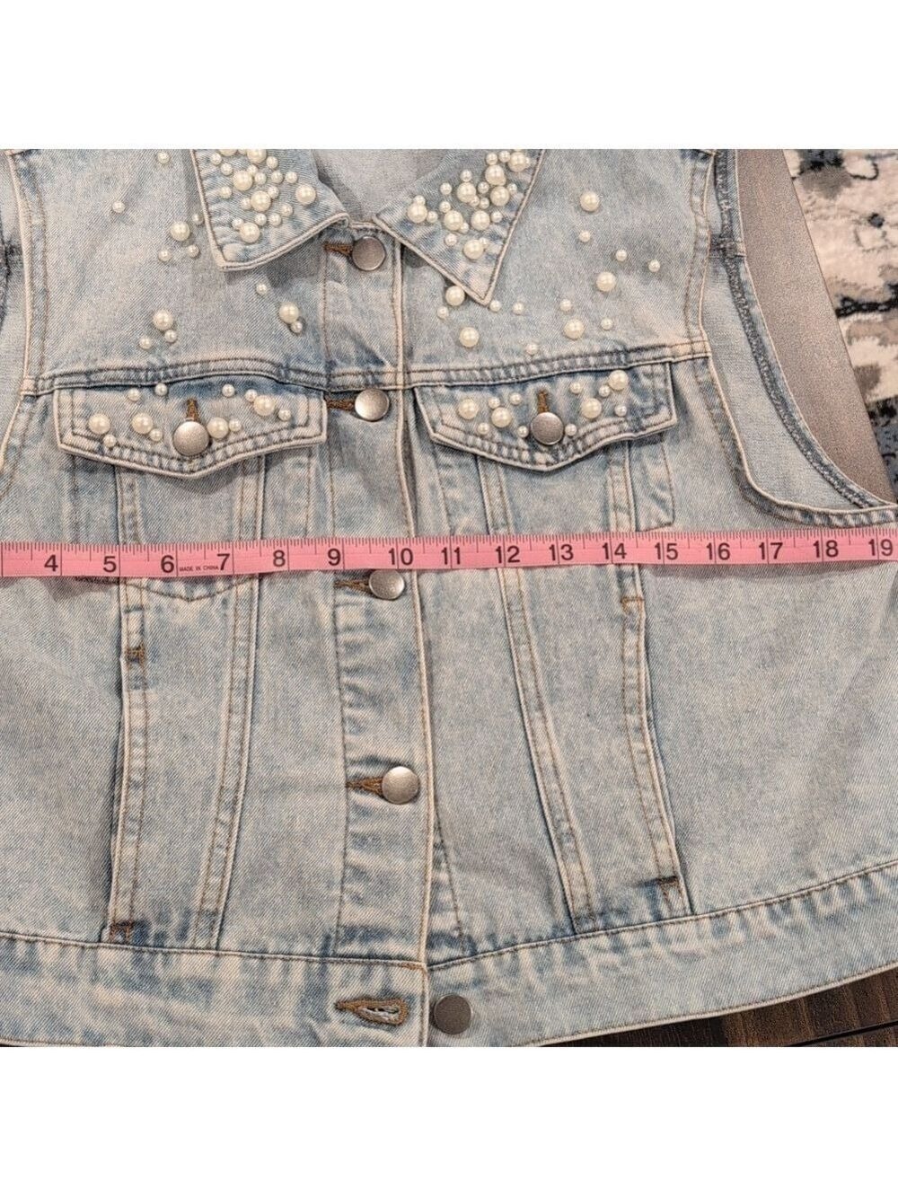 Ci Sono Denim Vest with Pearl Embellishments,Los Angeles , Size Large.EUC. - Picture 3 of 5